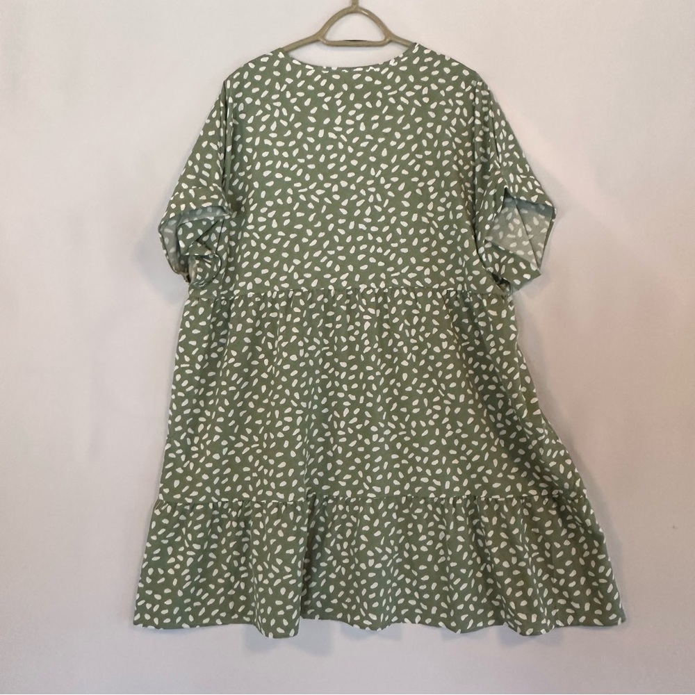 SHEIN Olive Green Patterned Midi V- Neck Flowy Dress Size 1XL - Picture 3 of 8